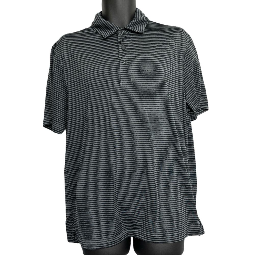 Champion Polo Shirt Men Size L Gray Duo Dry Striped Golf Short Sleeve Collared